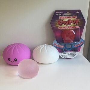 Ring Pop squishy. White dumpling, & Glowinthedark viral Dumpling.Coc oil squish.
